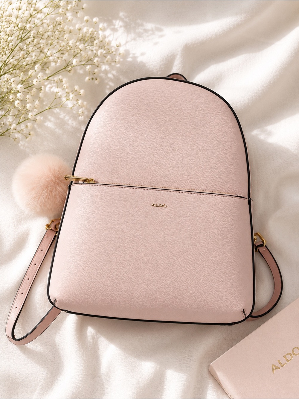 ALDO Dusty Pink Faux Leather Backpack with Pom-Pom Charm